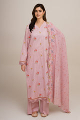3 Piece - Printed & Embroidered Suit - C6364