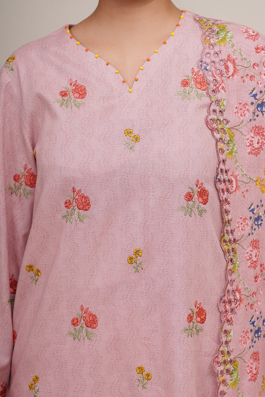 3 Piece - Printed & Embroidered Suit - C6364