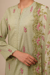 3 Piece - Printed & Embroidered Suit - C6365