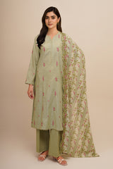 3 Piece - Printed & Embroidered Suit - C6365