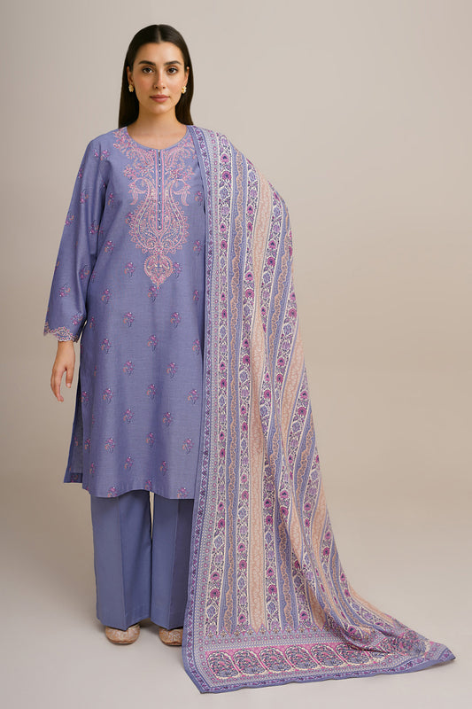 3 Piece - Printed & Embroidered Suit - C6366