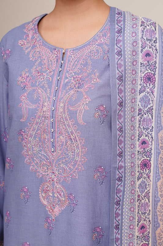 3 Piece - Printed & Embroidered Suit - C6366