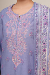 3 Piece - Printed & Embroidered Suit - C6366