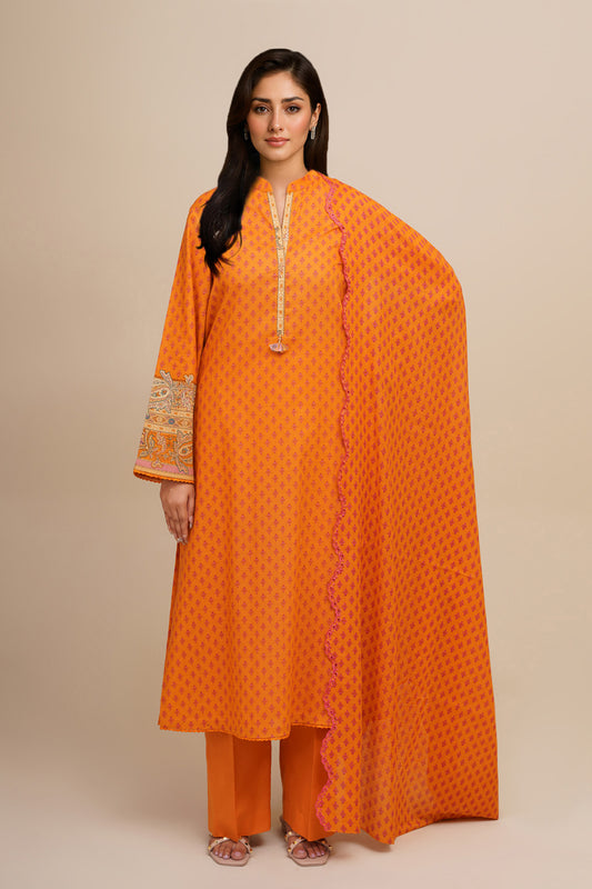 3 Piece - Printed & Embroidered Suit - C6367