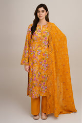 3 Piece - Printed & Embroidered Suit - C6368