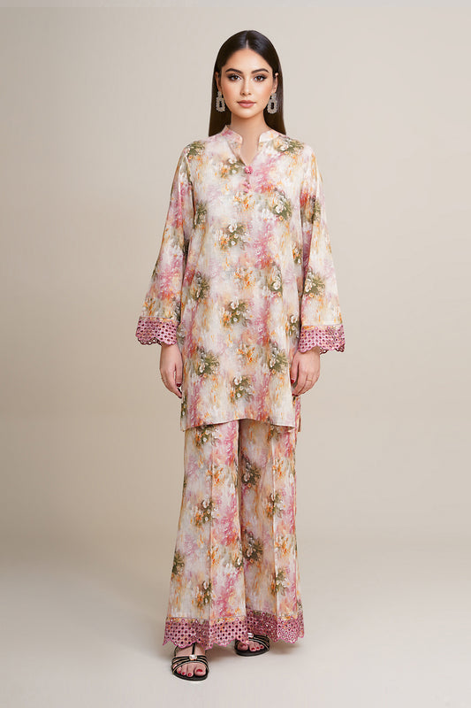2 Piece - Printed & Embroidered Suit - C6369