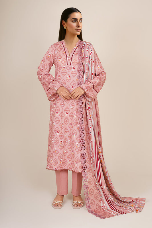 3 Piece - Printed & Embroidered Suit - C6386