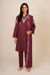 3 Piece - Printed & Embroidered Suit - C6389
