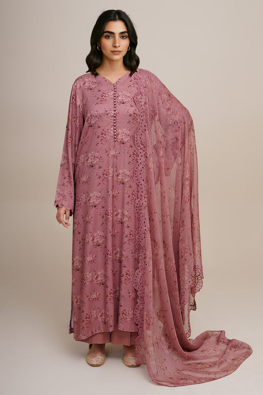 3 Piece - Printed & Embroidered Suit - C6390