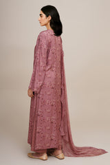 3 Piece - Printed & Embroidered Suit - C6390