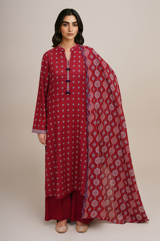 3 Piece - Printed & Embroidered Suit - C6396
