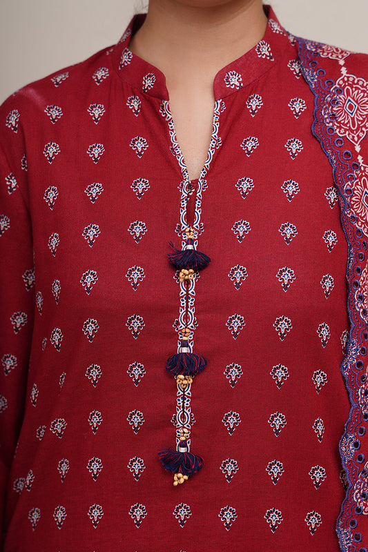 3 Piece - Printed & Embroidered Suit - C6396