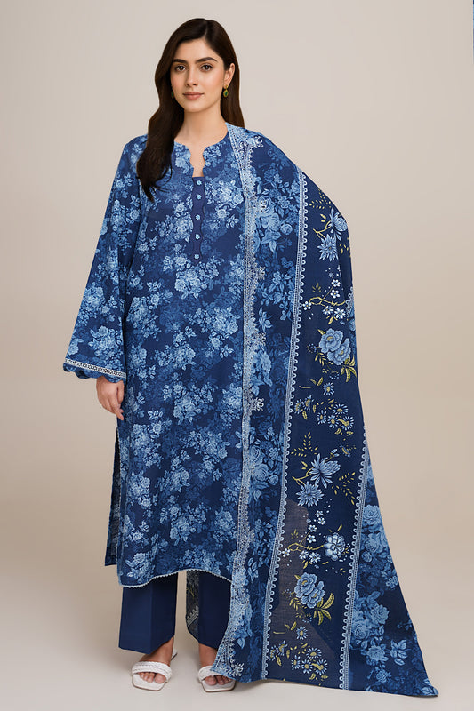 3 Piece - Printed & Embroidered Suit - C6401