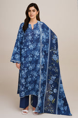 3 Piece - Printed & Embroidered Suit - C6401