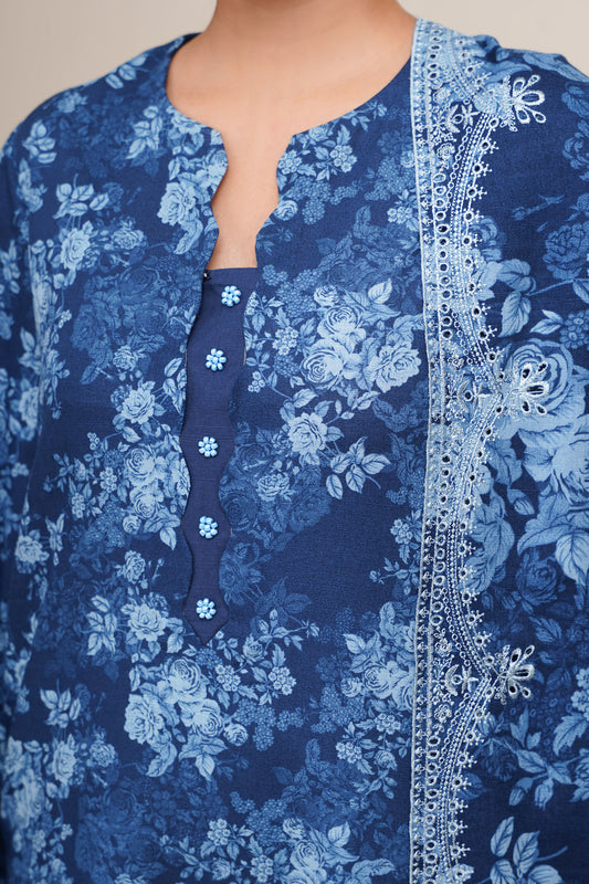 3 Piece - Printed & Embroidered Suit - C6401