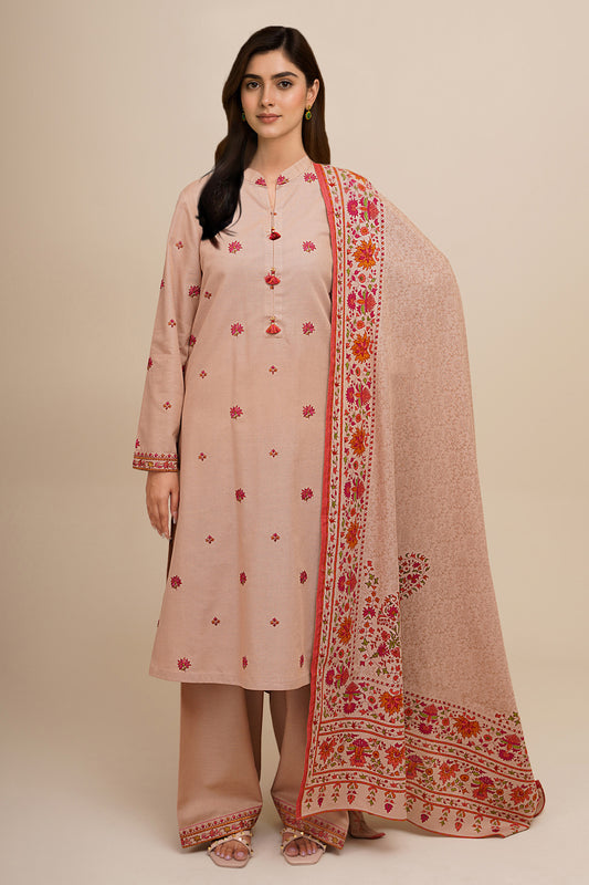 3 Piece - Printed & Embroidered Suit - C6404