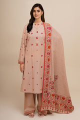 3 Piece - Printed & Embroidered Suit - C6404