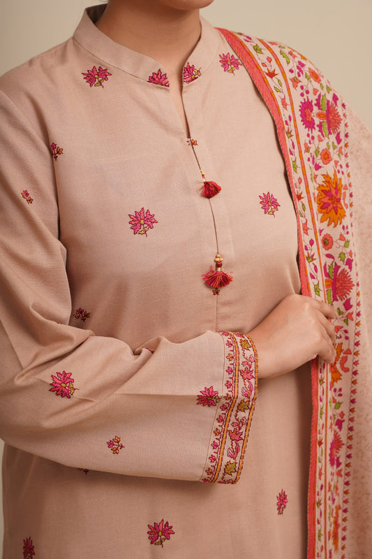 3 Piece - Printed & Embroidered Suit - C6404