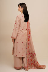 3 Piece - Printed & Embroidered Suit - C6404