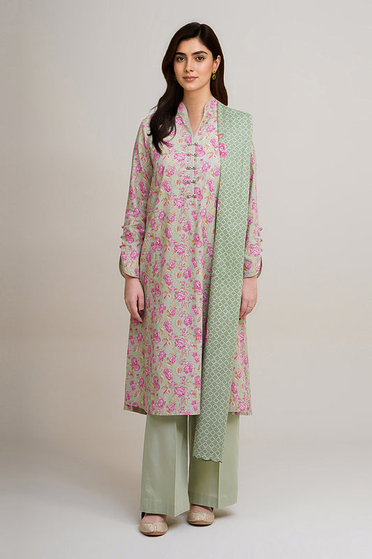 3 Piece - Printed & Embroidered Suit - C6420