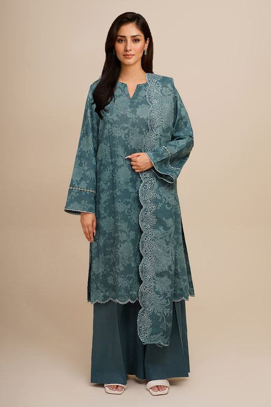 3 Piece - Printed & Embroidered Suit - C6432