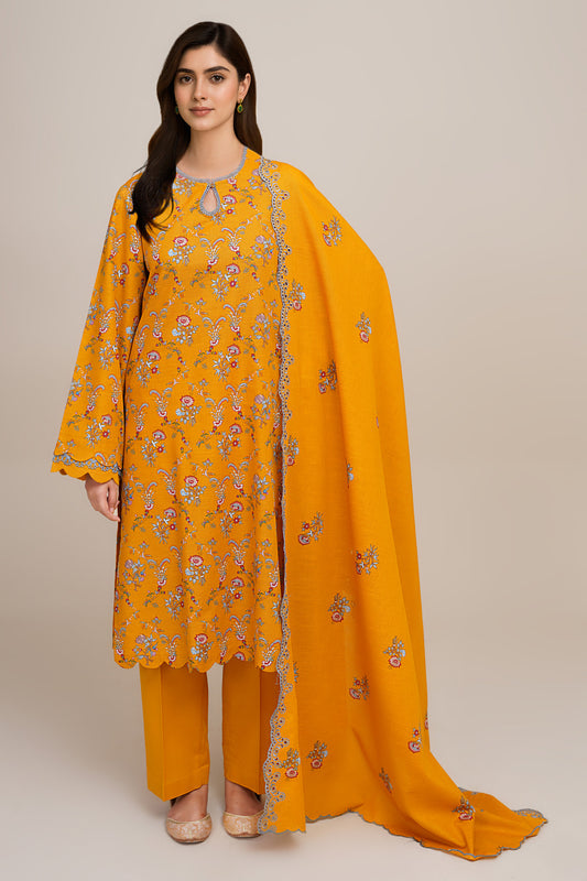 3 Piece - Printed & Embroidered Suit - C6441