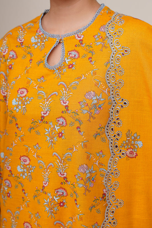3 Piece - Printed & Embroidered Suit - C6441