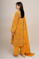 3 Piece - Printed & Embroidered Suit - C6441