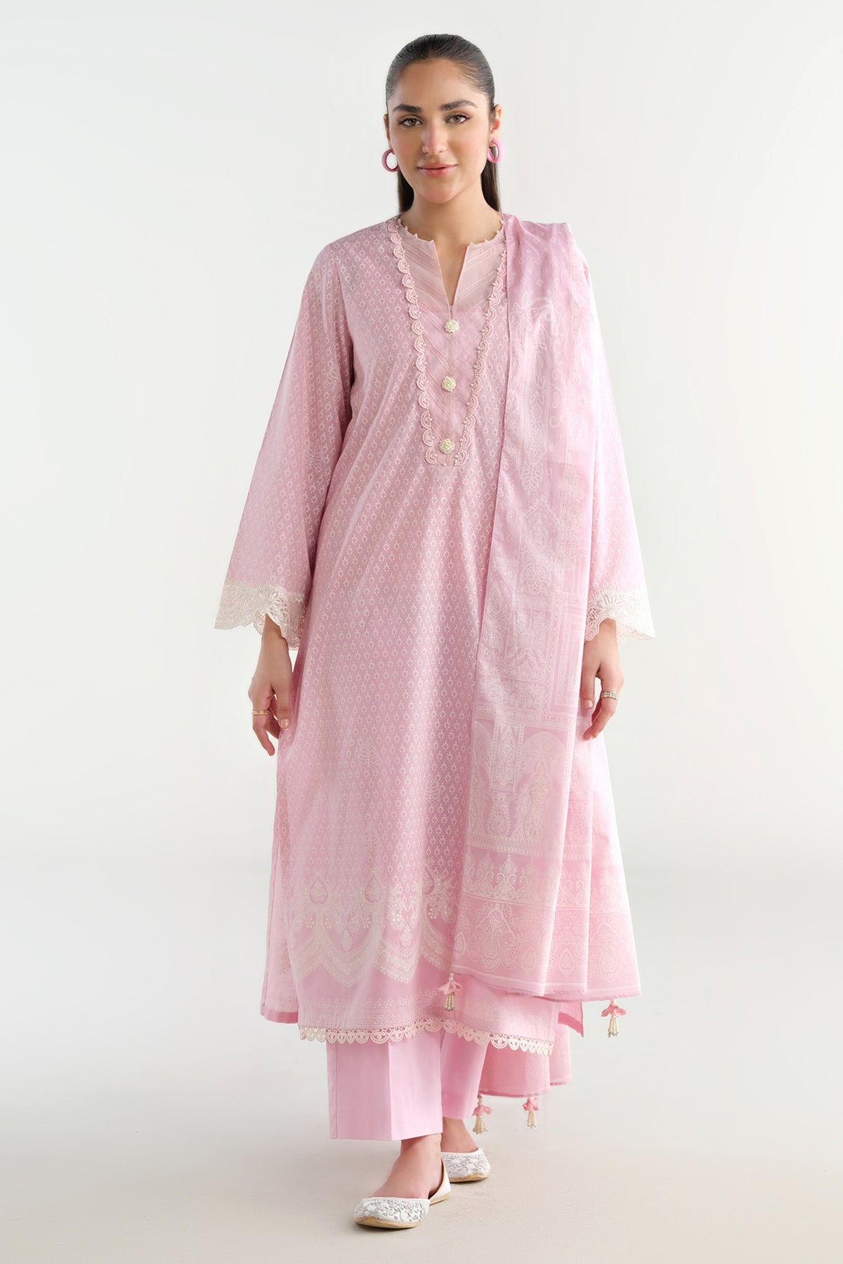 3 Piece - Printed Embroidered Suit - C6215
