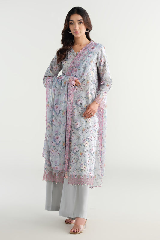 3 Piece - Printed Embroidered Suit - C6226