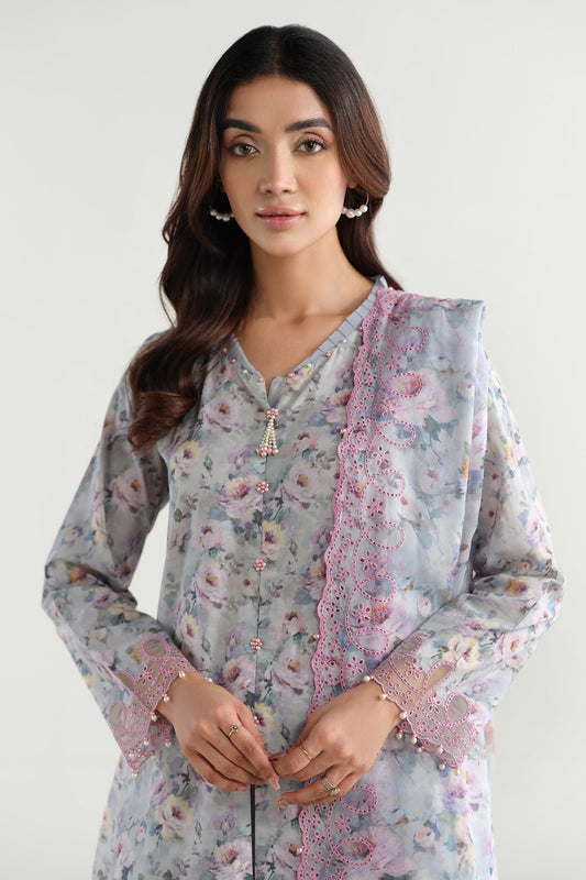 3 Piece - Printed Embroidered Suit - C6226