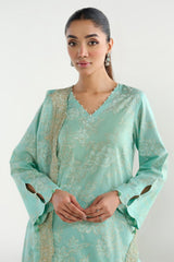 3 Piece - Printed & Embroidered Suit - C6270