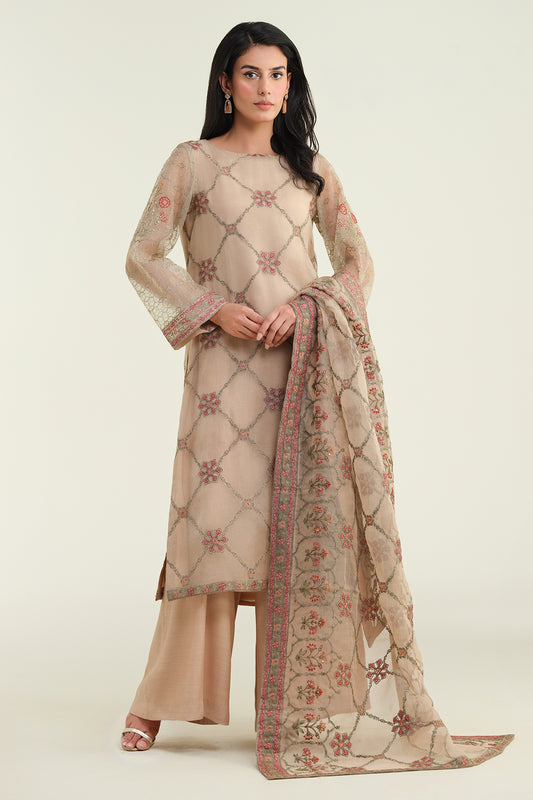 3 Piece - Embroidered & Embellished Suit - E1428-1