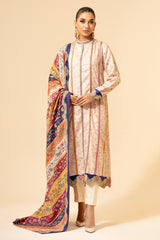 3 Piece - Printed & Embroidered Suit - E1431