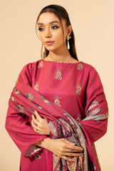3 Piece - Printed & Embroidered Suit - E1432