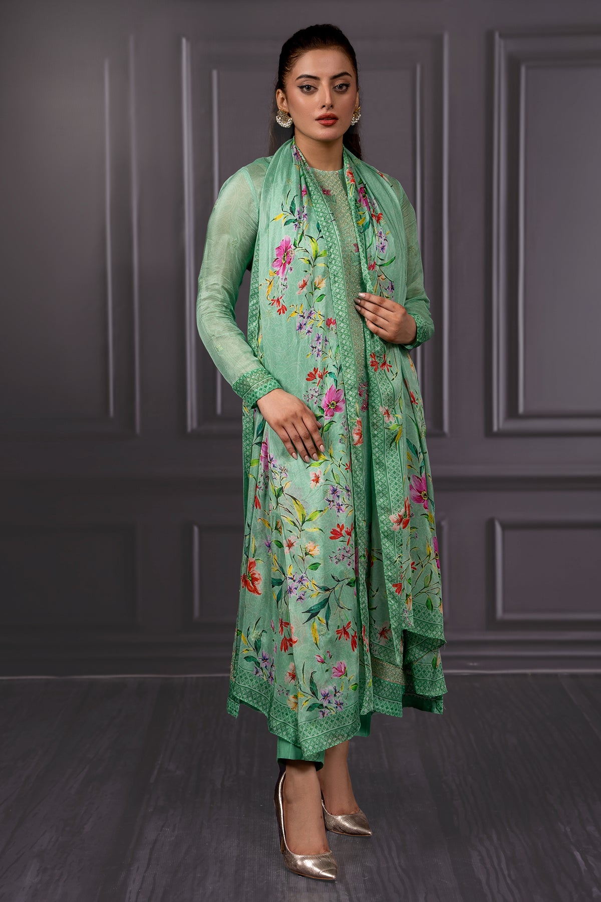 3 Piece China Silk Shirt & Dupatta