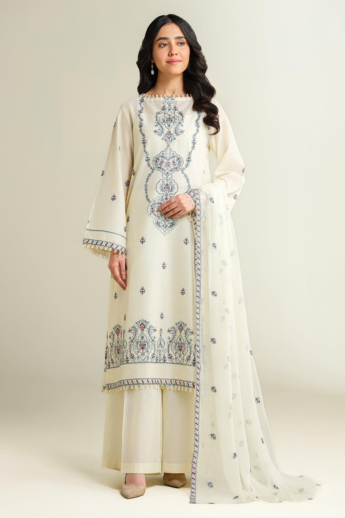 3 Piece -  Embroidered Suit - E1614