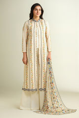 3 Piece - Printed Embroidered Suit - E1619