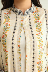 3 Piece - Printed Embroidered Suit - E1619
