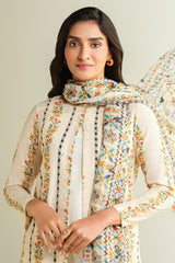3 Piece - Printed Embroidered Suit - E1619