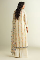 3 Piece - Printed Embroidered Suit - E1619