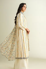 3 Piece - Printed Embroidered Suit - E1619