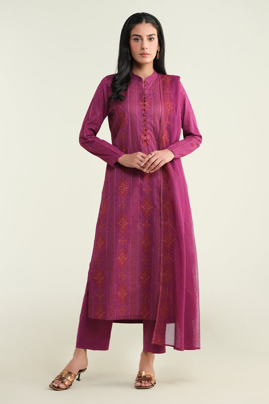 3 Piece -  Embroidered Suit - E1628