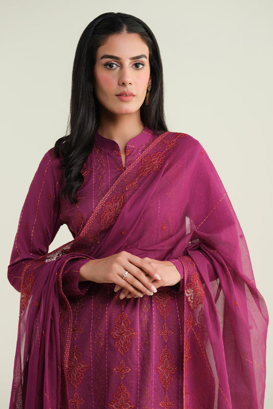 3 Piece -  Embroidered Suit - E1628