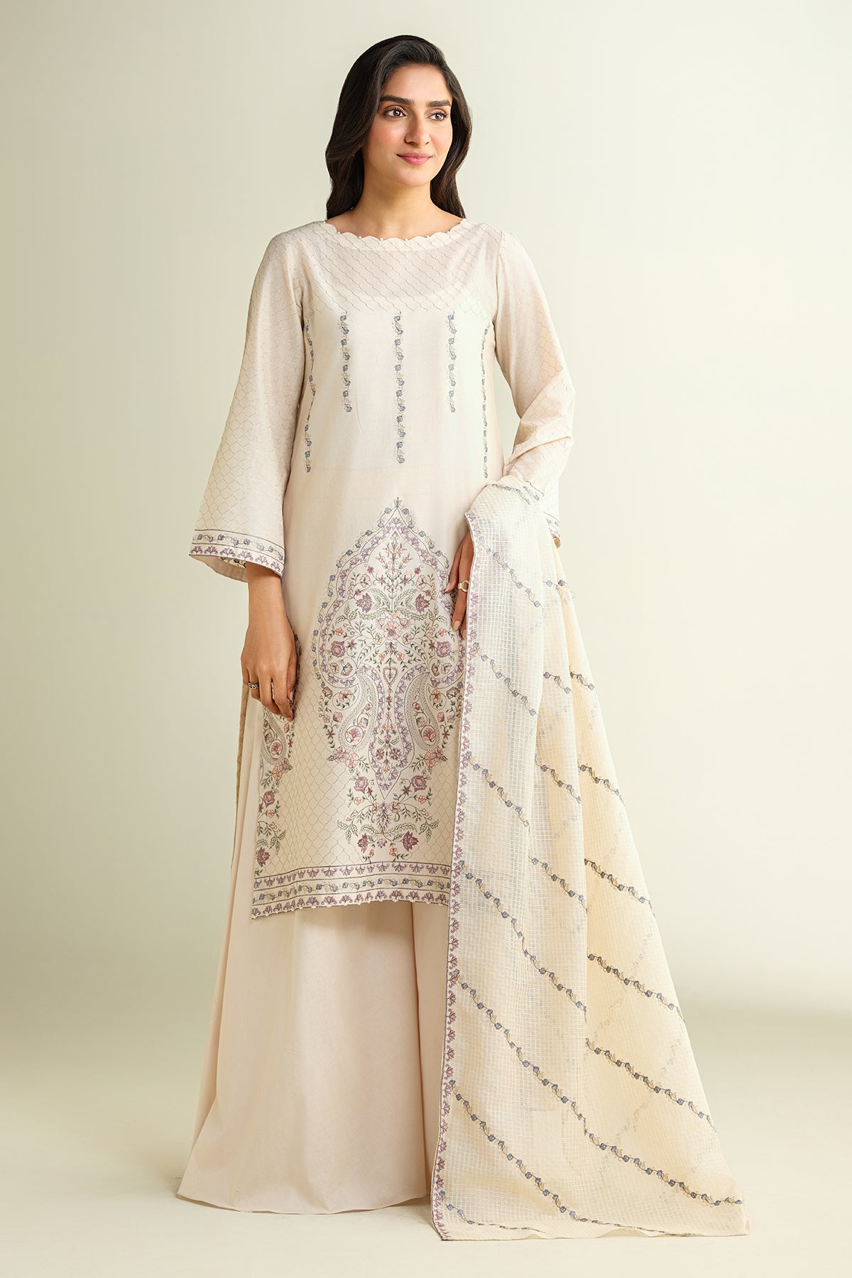 3 Piece -  Embroidered Suit - E1629