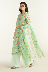 3 Piece - Printed Embroidered Suit - E1632