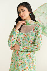 3 Piece - Printed Embroidered Suit - E1632