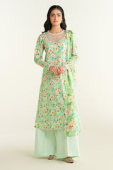 3 Piece - Printed Embroidered Suit - E1632