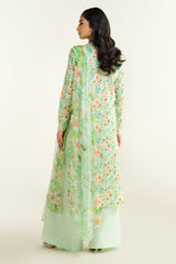 3 Piece - Printed Embroidered Suit - E1632