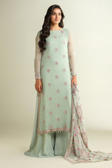 3 Piece - Embroidered Embellished Suit - E1634